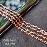5 PIECES CUTTING PACK OF 70-75 CM LONG' 2x3 MM' ROSE GOLD CHAINS' SUPER QUALITY' 37 GRAMS APPROX.