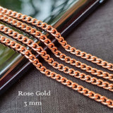 5 PIECES CUTTING PACK OF 70-75 CM LONG' SIZE 3 MM' ROSE GOLD CHAINS' SUPER QUALITY' 47 GRAMS APPROX.