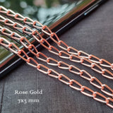 5 PIECES CUTTING PACK OF 70-75 CM LONG' SIZE 7x3 MM' ROSE GOLD CHAINS' SUPER QUALITY' 55 GRAMS APPROX.