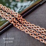 5 PIECES CUTTING PACK OF 70-75 CM LONG' SIZE 4x3 MM' ROSE GOLD CHAINS' SUPER QUALITY' 50 GRAMS APPROX.