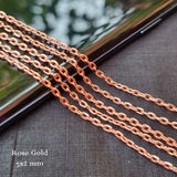 5 PIECES CUTTING PACK OF 70-75 CM LONG' SIZE 3x2 MM' ROSE GOLD CHAINS' SUPER QUALITY' 30 GRAMS APPROX.