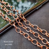 3 PIECES CUTTING PACK OF 70-75 CM LONG' SIZE 7x5 MM' ROSE GOLD CHAINS' SUPER QUALITY' 52 GRAMS APPROX.