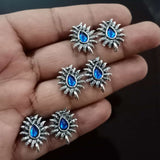 5 PAIR PACK 15X18MM STONE STUDDED EAR STUDS