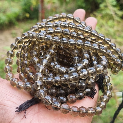 8 MM 'A' QUALITY SMOKY QUARTZ  BRIOLETTE  CUT SOLD BY PER LINE 16' (52-54 BEADS)