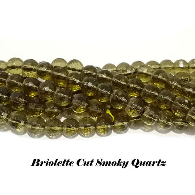 8 MM 'A' QUALITY SMOKY QUARTZ  BRIOLETTE  CUT SOLD BY PER LINE 16' (52-54 BEADS)