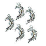 10 Pcs Lot, 28x14mm Sun Moon Charms for Jewelry Making Shiny Silver Color