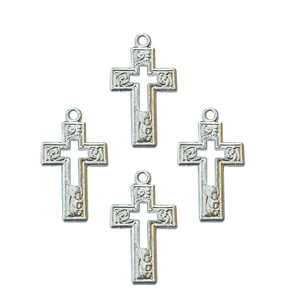 10 Pcs Lot, 29x17mm Cross Charms for Jewelry Making Shiny Silver Color –  Madeinindia Beads