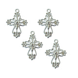 10 Pcs Lot, 28x20mm Cross Charms for Jewelry Making Shiny Silver Color