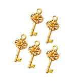 10 Pcs Lot, 29x14mm Key Charms for Jewelry Making Shiny Gold Color