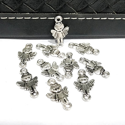 20 PIECES PACK, ANGEL DUAL LOOP CHARMS' 20 MM APPROX' SILVER OXIDIZED