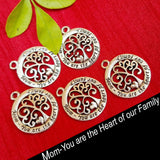 10 Pcs. Pack, Small Charms, Pendants, Mom You are the heart of My Family, Tree of Flower in Size about 22mm