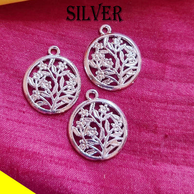 10/Pcs Pkg. Floral Round Charms for Jewelry Making in Size about 22X26MM
