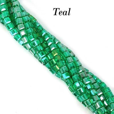 SQUARE CUBE SHAPED' 4x4MM GLASS CRYTAL BEADS' SOLD BY PER LINE' 95-96 PIECES APPROX