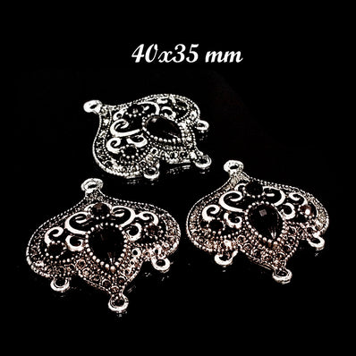 2 PAIR PACK' SILVER BASE' 40X35 MM STONE STUDDED EARRING MAKING FRAMES