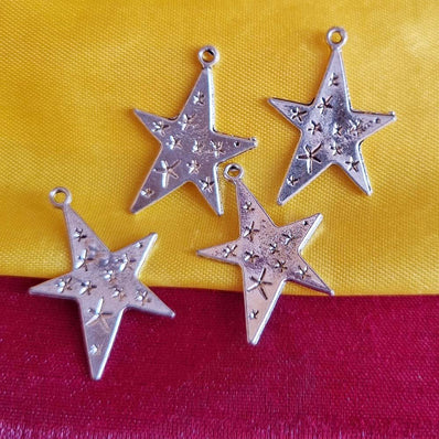 Star Silver Oxidized 10/Pcs Pkg. Jewelry Making Charms  22X30MM in Approx Size