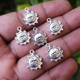 10 PIECES PACK' SILVER OXIDIZED SUN CHARMS WITH CARVING AT BACKSIDE' 15x12 MM USED DIY JEWELLERY MAKING