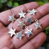 30 PIECES PACK' SILVER OXIDIZED STAR CHARMS WITH CARVING' 15x12 MM USED DIY JEWELLERY MAKING