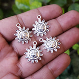 10 PIECES PACK' SILVER OXIDIZED SUN CHARMS ' 21x17 MM USED DIY JEWELLERY MAKING