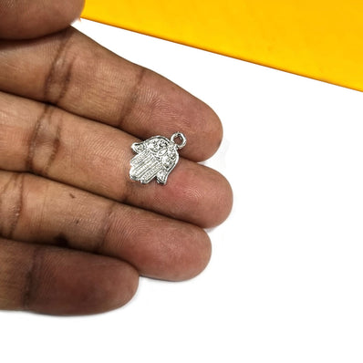 20 Pcs Pack/ Hamsa Hand Rhodium Plated Zinc Alloy Meterial Jewelry Making Charms