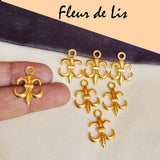 10 Pcs Pack Fleur di lis Gold Shiny Plating  in Size about  17x24mm Metal Charms for jewelry making