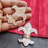 2Pcs Pack Fleur di lis Silver Shiny Plating  in Size about  45x63mm Metal Charms for jewelry making