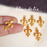 10 Pcs Pack Fleur di lis Gold Shiny Plating  in Size about  15x20mm Metal Charms for jewelry making