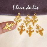 12 Pcs Pack Fleur di lis Gold Shiny Plating  in Size about  14x26mm Metal Charms for jewelry making