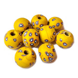 10/Pcs Pkg. Vintage Millefiori Trade Beads 20 Milimeter Size Base Color Yellow Round Shape