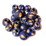 10/Pcs Pkg. Vintage Millefiori Trade Beads 15 Milimeter Size Base Color Blue Round Shape