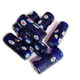 10/Pcs Pkg. Vintage Millefiori Trade Beads 15x36 Milimeter Size Base Color Blue Tube Shape