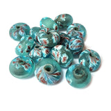 10/Pcs Pkg. Vintage Millefiori Trade Beads 13x22 Milimeter Size Base Color Turquoise Disc Shape