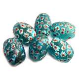 10/Pcs Pkg. Vintage Millefiori Trade Beads 23.3 Milimeter Size Base Color Turquoise Oval Shape