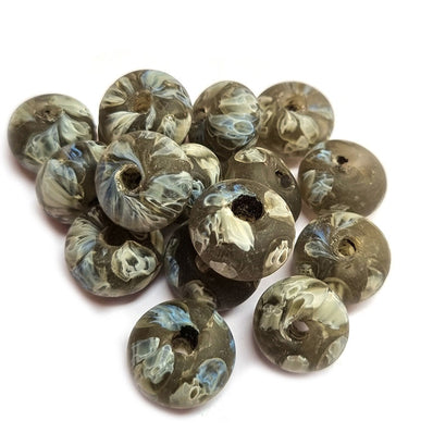 10/Pcs Pkg. Vintage Millefiori Trade Beads 22x15 Milimeter Size Base Color Gray Disc Shape