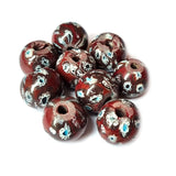10/Pcs Pkg. Vintage Millefiori Trade Beads 24 Milimeter Size Base Color Red Round Shape