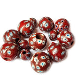 10/Pcs Pkg. Vintage Millefiori Trade Beads 15mm and 25 Milimeter Size Base Color Red Round Shape
