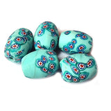 10/Pcs Pkg. Vintage Millefiori Trade Beads 23x32 Milimeter Size Base Color Turquoise Oval Shape