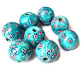 10/Pcs Pkg. Vintage Millefiori Trade Beads 24 Milimeter Size Base Color Turquoise Round Shape