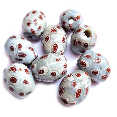 10/Pcs Pkg. Vintage Millefiori Trade Beads 22x26 Milimeter Size Base Color Gray Oval Shape