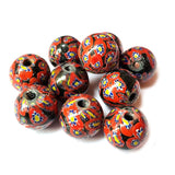 10/Pcs Pkg. Vintage Millefiori Trade Beads 24 Milimeter Size Base Color Black Round Shape