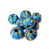 10/Pcs Pkg. Vintage Millefiori Trade Beads 25 Milimeter Size Base Color Blue Round Shape