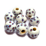 10/Pcs Pkg. Vintage Millefiori Trade Beads 24 Milimeter Size Base Color White Round Shape