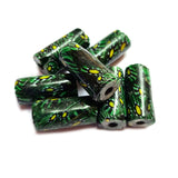 10/Pcs Pkg. Vintage Millefiori Trade Beads 18x37 Milimeter Size Base Color Green Tube Shape