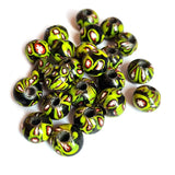 10/Pcs Pkg. Vintage Millefiori Trade Beads 15 Milimeter Size Base Color Black Round Shape