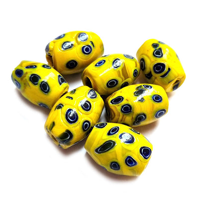 10/Pcs Pkg. Vintage Millefiori Trade Beads 18x27 Milimeter Size Base Color Yellow Oval Shape