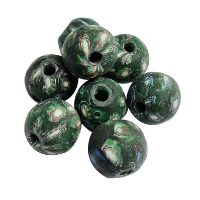 10/Pcs Pkg. Vintage Millefiori Trade Beads 25 Milimeter Size Base Color Green Round Shape