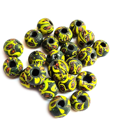 10/Pcs Pkg. Vintage Millefiori Trade Beads 14 Milimeter Size Base Color Black Round Shape