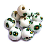10/Pcs Pkg. Vintage Millefiori Trade Beads 25 Milimeter Size Base Color White Round Shape