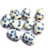 10/Pcs Pkg. Vintage Millefiori Trade Beads 21x28 Milimeter Size Base Color White Oval Shape