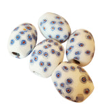 10/Pcs Pkg. Vintage Millefiori Trade Beads 25x30 Milimeter Size Base Color White Oval Shape