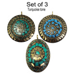 Set of 3 Pcs Stunning Tibetan Necklace making Pendant, Oval and Round Shape 3 different Colors